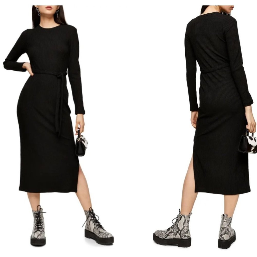 Topshop New Black Maxi Sweater Dress Size 8
